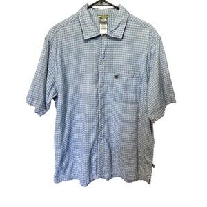 The North Face Vintage A5 90’s Short Sleeve Button Shirt blue/black  plaid Large